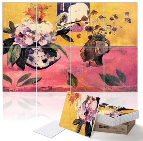 PINWELIFE® Panneaux acoustiques insonorisants pour la maison/le bureau, décoration absorbante, réduction du bruit et de l'écho (120x80x0.9cm) (Nature Morte par Paul Gauguin)
