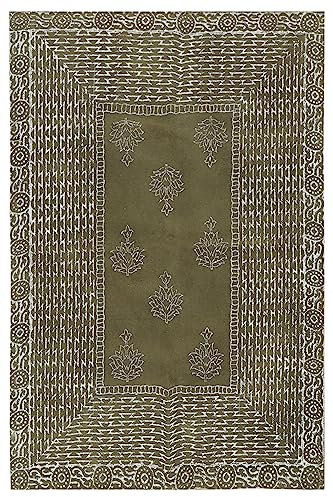 CASAVANI Indischer handgefertigter Flickenteppich, geometrisch, braun und weiß, Baumwolle, Dhurrie, rutschfest, waschbar, Überwurf mit Quaste, für Schlafzimmer, Esszimmer, 1,5 x 1,5 m, quadratisch