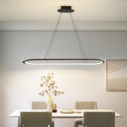 Mikeru Moderne Pendelleuchte Esstisch 100cm, Schwarz Dimmbare 01% bis 100% Pendelleucht Kuch mit Fernbedienung & Memory-Funktion 3 Farblichter (3000K/4500K/6000K) für Küche Indoor