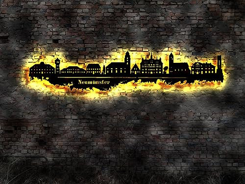 Skyline Stadt Neumünster Wandbild Holz Stadt AK Karte Map Stadtplan Wandsticker Leuchtbild Aufkleber