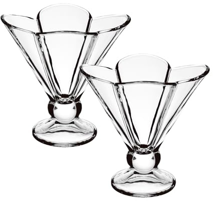 binsakao Lot de 2 bols à glace en verre - En forme de fleur - Pour bagatelle, fruits, salade, sundae - En verre massif transparent