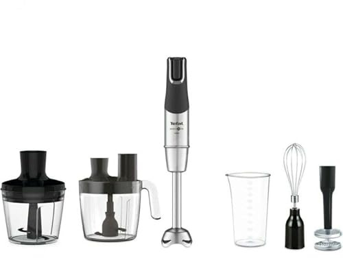 Tefal InfinyForce Pro - Batidora vertical HB95LD38 5 en 1, 1200 W, 0,8 L, velocidad variable, color plateado y gris