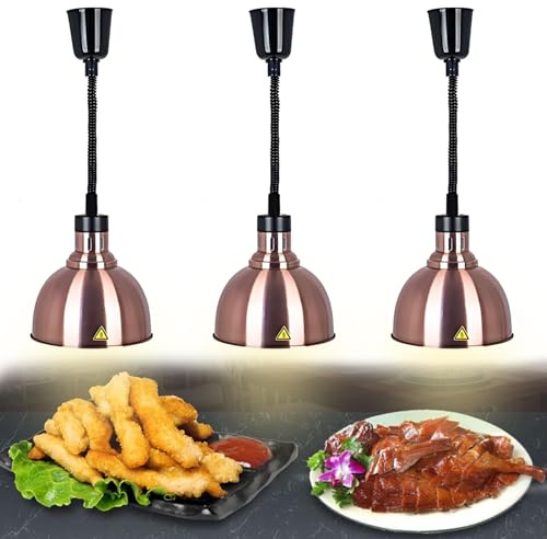 BOVDC Lampada Riscaldante Cucina, Sospeso Lampade Scaldavivande Cucina, 19cm/25 cm Lampada Riscaldante per Alimenti Regolabile per Cucine, Buffet e Hotel(B-25cm, 3 Pezzi)