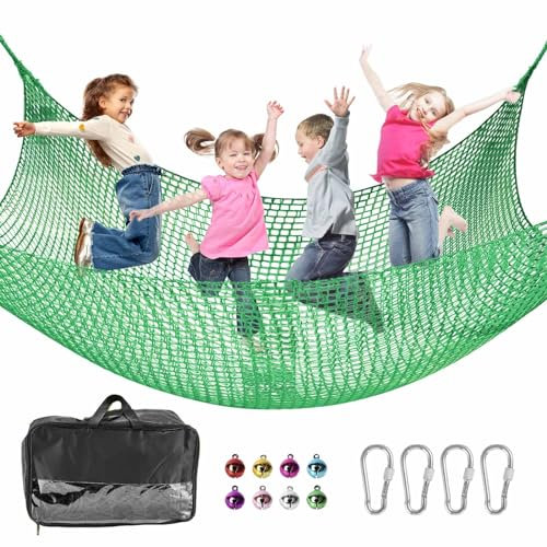 LPIW Climbing Net for Kids - 3.3FT x 9.9FT Double Layers Heavy Duty Playground Safety Net, Climbing Cargo Net for Tree House Tree Fort, Back Yard, Jungle Gyms, Monkey Bar Security Mesh（Green）