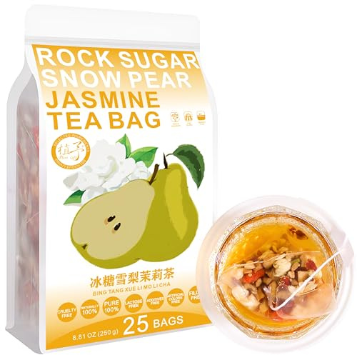 Rock Sugar Snow Pear Jasmine Tea Bag, 250g/8.81oz (5g*50bags) 冰糖雪梨茉莉茶 Wolfberry, Goji Koffeinfrei Aromatisierte Köstliche Getränke Kräutertee, Kombination von Blumente