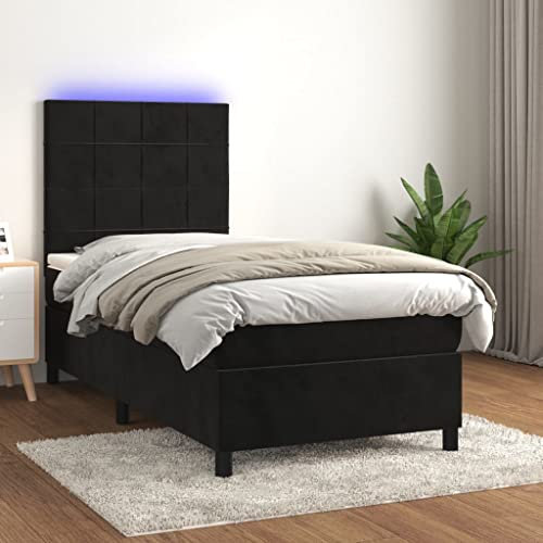 CIADAZ Resårsäng med madrass och LD svart 90 x 190 cm sammet, säng, sängram, ungdomssäng, sovrum, säng, komplett sovrum och säng, säng – 3136097