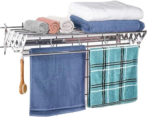 CHJJZXBF Faltbarer Wäscheständer, ausziehbarer Wandtrockner, Handtuchhalter mit Haken für Balkon, Badezimmer, Terrasse, hängender Wäscheständer,60cm