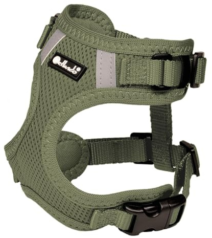 Petlando Hundegeschirr Mesh Vest, leichtes Brustgeschirr aus weichem Mesh & Nylon, stufenlos verstellbar, reflektierend mit 2 D-Ringen, Olive L, Geschirr Hund weich