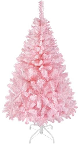 Yaheetech 124 cm Künstlicher Weihnachtsbaum Rosa, Tannenbaum mit 208 Spitzen & Faltbarem Metallständer Wiederverwendbarer Christbaum Kunstbaum für Weihnachtsdekoration