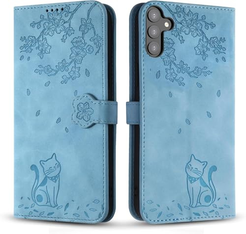 Vaitasy Fodral för Samsung Galaxy A56, Anti Scratch PU Läder Magnetiskt Skyddshölje Fodral för Galaxy A56 - Blå Katt