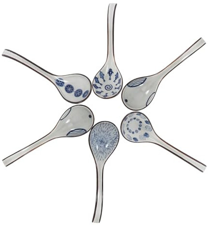GETAJGHSD 6pezzi Cucchiai Da Zuppa in Ceramica Manico Lungo Cucchiai Da Tavola Per Zuppe e Piatti Asiatici Per Portata e Dessert