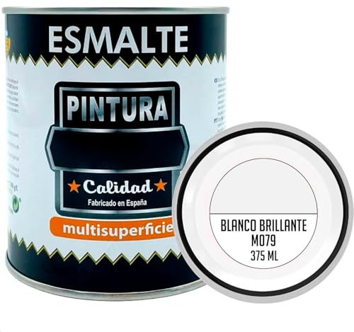 AC - Bote de Pintura Esmalte - Fabricado en España - Ideal para Cualquier Superficie, Madera, Plástico, Cristal o Cemento - Capacidad de 375 ML - Blanco Brillo (M079)