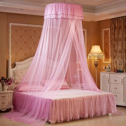 Voici et Voila Groß Moskitonetz Bett Rosa Mädchen Betthimmel Mädchen Prinzessin Mückennetz Bett Himmel Moskitonetz Kinderbett Baldachin Kinderzimmer Deko Rosa