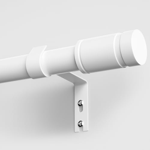 TRAROD Gardinenstange Weiß 76-228cm, 16 mm Durchmesser Vorhangstange Ausziehbar, Vorhangstange mit Halterung und zylindrischen Enden für Schlafzimmer, Wohnzimmer und Küche