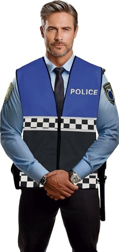 FIESTAS GUIRCA | Chaleco de Policía Azul (Talla Única) - Accesorio de Disfraz para Adultos Unisex - Ideal para Fiestas de Disfraces, Carnaval y Halloween - Estilo Uniforme de Agente - Azul y negro