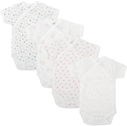 BABIDU | Pack 4 Bodys Bebé Abertura Hombro Manga Corta Algodón 100% Suave Transpirable, Body Recién Nacido Unisex Primera Puesta Niño y Niña, Ideal para Uso Diario y Piel Sensible