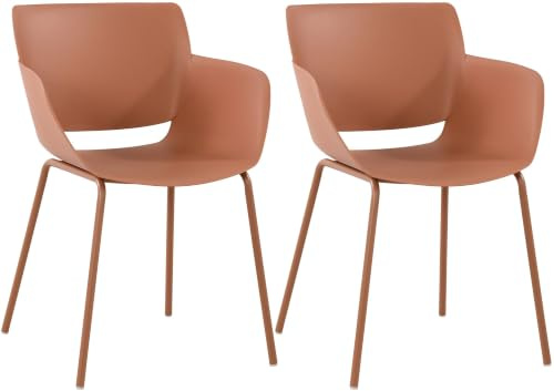 CLP 2er Set Gartenstuhl Alpena, Schalenstühle für Garten, Terrasse und Balkon, Sitzschalen wetterfest, Gestelle aus robustem Stahl | Farbe Terracotta