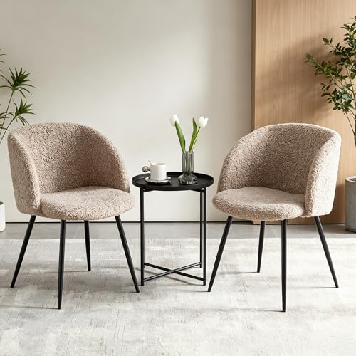 NORDICANA Esszimmerstühle 2er Set, Teddy Sessel, Schminktisch Stuhl, Küchenstühle, Wohnzimmerstuhl, Schwarze Metallbeine, Kunstpelz, Braun, für Wohnzimmer, Esstisch, Schminktisch