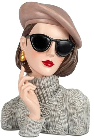 formano Deko-Büste Dame mit Sonnenbrille und Hut Frauenfigur 26cm Women Skulptur aus Kunststein - Vintage-Deko im Audrey Stil - Elegante Geschenkidee für Frauen & Designliebhaber
