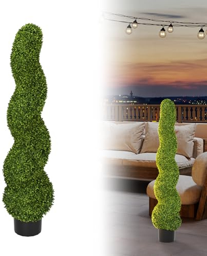 UISEBRT 2 stycken konstgjorda träd konstgjorda växter 120 cm, UV-skyddad konstgjord växt i kruka, dehead lans med naturligt utseende för hem, balkong, terrass, inomhus och utomhus, spiralväxt