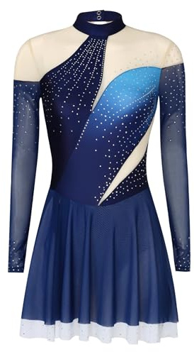 Sinleey Eiskunstlauf Kleid Damen Glitzernde Kunstlaufkleider Mit Strass Lange Ärmel Eiskunstlauf Outfit Eistanz Gymnastikanzug Für Wettkampf Und Show