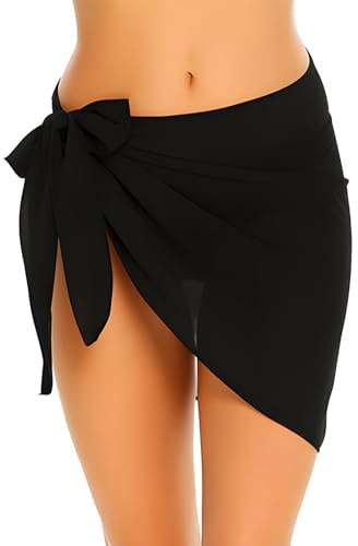 Pareo Damen Strand, Strandrock Damen Chiffon Schwarz – Bikini Rock Kurz, Strandtuch & Bikini Tuch Hüfte für Urlaub, Strandkleid & Sommer