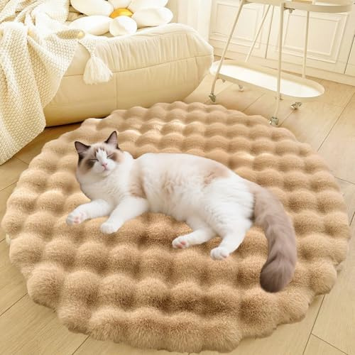 DLLDLGG Deluxe-Hundebett aus Plüsch, Waschbare, Weiche, Zottelige, Runde Katzenschlafmatte, Katzenbedarf für Haustiere, rutschfeste Teppiche für Wohnzimmer und Schlafzimmer