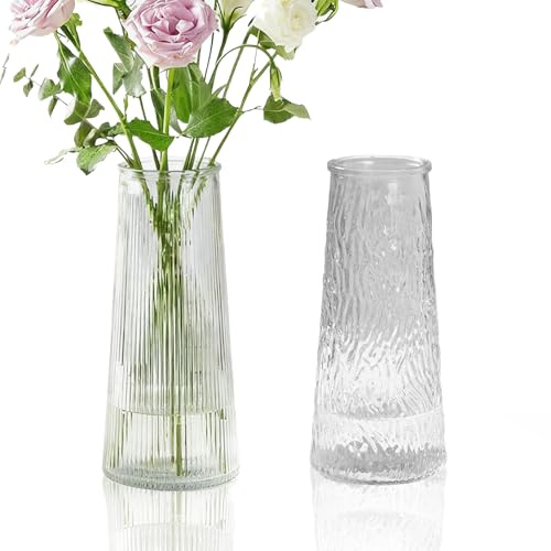 Set of 2 Minimalist Glass Flower Vases - 20cm Tall Clear Cylinder Vases for Modern Home Decor | Wedding Centerpiece, Office Desk & Living Room Floral Arrangement
