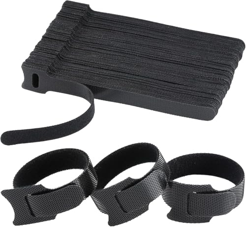 TQIOQIY 120 Pcs 6 Inch Cable Ties, 15 cm Black Reusable Self-Gripping Fabric Hook and Loop Cable Straps Ties Wire Ties for Cord Organizer Cable Management Cord Organizer