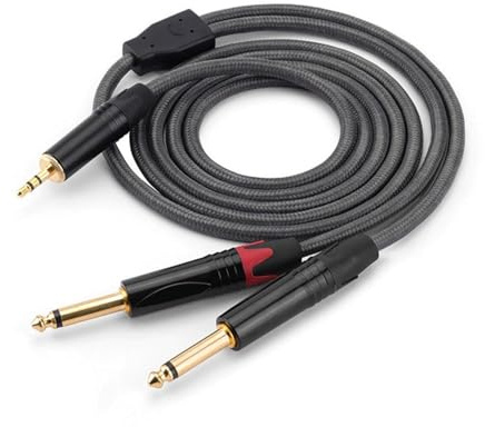 JZK 3M Cavo audio stereo 3,5mm TRS a 6,35mm TS, mini jack stereo a doppia spina mono 1/4 di pollice, cavo jack per chitarra intrecciato per mixer, registratore audio, amplificatore, tastiere, laptop