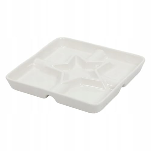 Carousel Home Ceramic Snack Platter with 5 Compartments | White Porcelain Serving Dish with Star Centre | Christmas Tapas, Snack & Condiment Tray - 22x22cm