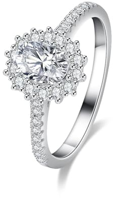 Whoiy Gold Ring 950 für Damen Bandringe Platin Halo mit 1ct Moissanite Jahrestagsring Echtgold Ehering Größe 57 (18.1)