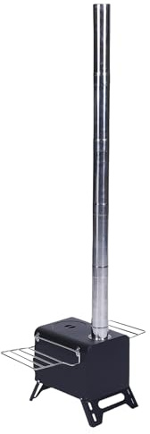 Luocute Stufa a Legna, Fornello da Campeggio Portatile con Canna Fumaria Regolabile e Porta in Vetro Resistente Al Calore, per Riscaldamento Esterno, Cucina in Tenda, Pesca Sul Ghiaccio