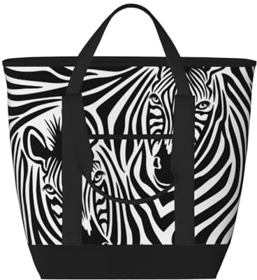 asbwuo Sac cabas isotherme à imprimé zèbre noir et blanc – Grand format, imperméable et adapté au contact alimentaire, idéal pour faire les courses, déjeuner, pique-niquer et emporter des plats.