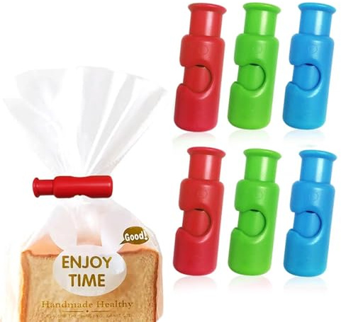 MNFPSJB 6 Pack Plastic Food Bag Clips, Multicolor Press-Type Reusable Seal Clips for Snack Bread Food Bags Home Kitchen Office Camping