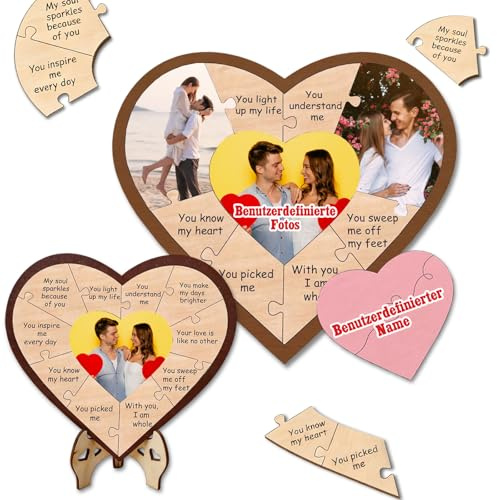 Personalisiertes Herz-Puzzle – Individuelles Holzpuzzle mit Foto und Gravur, Einzigartiges Jahrestag (Personalisierte Puzzles)