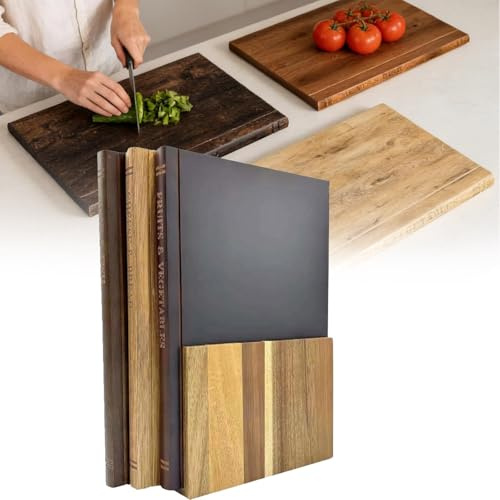 Lot de 3 Planches à Découper en Forme de Livre avec Support, Antidérapante Planche à Decouper en Bois Massif, Robuste Planche Cuisine, Planche à Hacher pour Viande, Jambon, Pain, Fromage