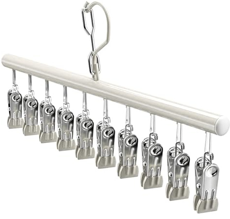 Séchoir à Linge en Plastique avec 10 Clips en Acier Inoxydable, Gain de Place Porte - Linge étendoir Chaussettes, Cintre Multiple pour Jupes, Cravates et Serviettes, Rangement pour Garde-Robe et Dort