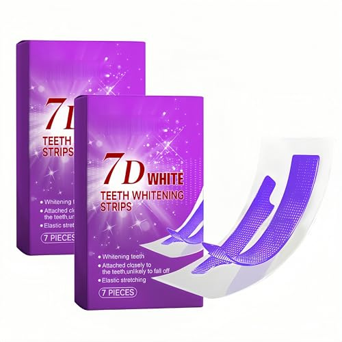 Strisce sbiancanti per denti 7D, sbiancamento denti viola, strisce sbiancanti per l'alito per l'igiene orale, formula delicata per denti non sensibili. (2Pezzo)