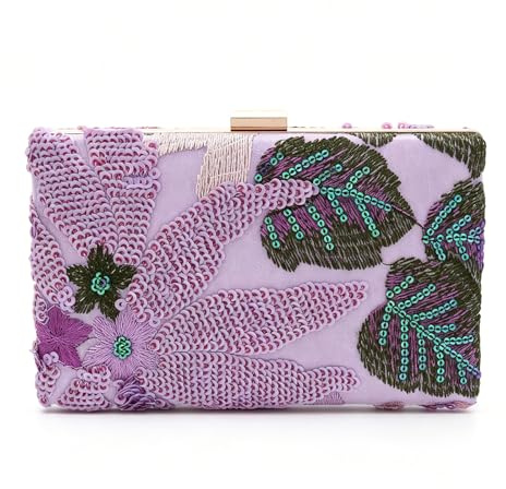 EVEOUT Damen Pailletten-Stickerei Clutch Tasche Blumen Abendtasche mit Schulterkette Elegant Box-Clutch für Hochzeit Party Abschlussball
