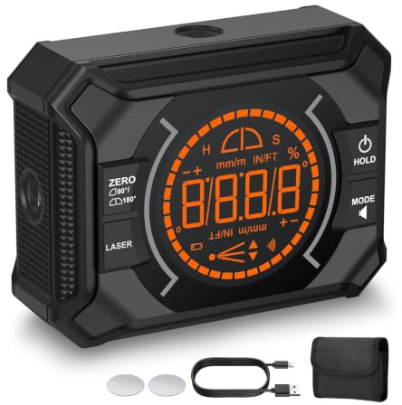 BOBOVAV Inclinomètre Numérique Rechargeable avec Laser 4 * 90°et 2 * 180° | Écran LCD Étanche IP54 Laser à Lignes Croisées avec Aspiration Magnétique pour Menuiserie Chantier Et Décoration Noir | Niveau Electronique 4*90°/2*180°Rapporteur d'Angle Digital ±0,1°Faces Aimantées,Type-C,Écran LCD,pour Construction,Menuiserie