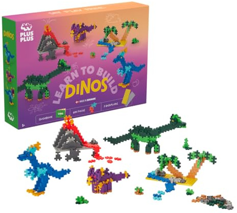 Plus-Plus– Learn to Build Dinosaurs - 600 bitar – Kreativ lek, Byggklossar, Bygga, Utvecklande leksaker för barn, STEM, STEAM, Producerat i Danmark