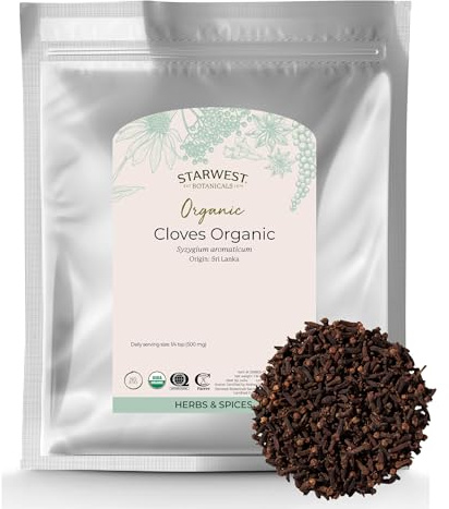 Starwest Botanicals Organic Cloves Whole - Dried Spice for Seasoning, Tea, Baking, & Cooking, Natural Source of Antioxidants & Magnesium, Certified Kosher, Non-GMO - Bulk 1 lb Bag