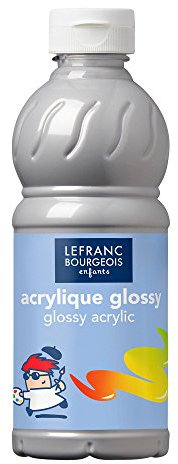 Lefranc Bourgeois 188369 Glossy Kinder - Acrylfarbe, gebrauchsfertige flüssige Acrylfarbe, glänzend und wasserfest, Ideal auf Papier, Karton, Holz, Gips, Metall, Plastik, 500ml Flasche - Silber