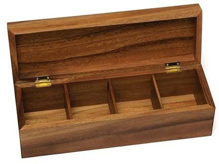 Lipper International Acacia 3-7 1128 Wood Tea Box with 4 Sections, 12-1/2 x 4-1/8 x 3-7/8, Hardwood