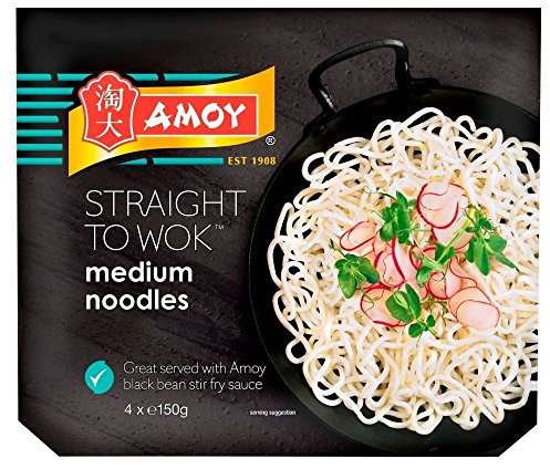 Amoy Straight to Wok moyennes Noodles (4 par paquet - 600g) - Paquet de 2