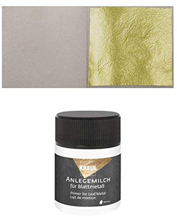 10 Blatt Echtes Blattgold 23 Karat 38mm x 38mm Echt Gold Leaf Goldpapier Goldfolie Goldblatt Art Deko Kunst Handwerk Dekorationen Möbel zum Vergolden & Basteln + 1 x Anlegemilch Kleber 50ml