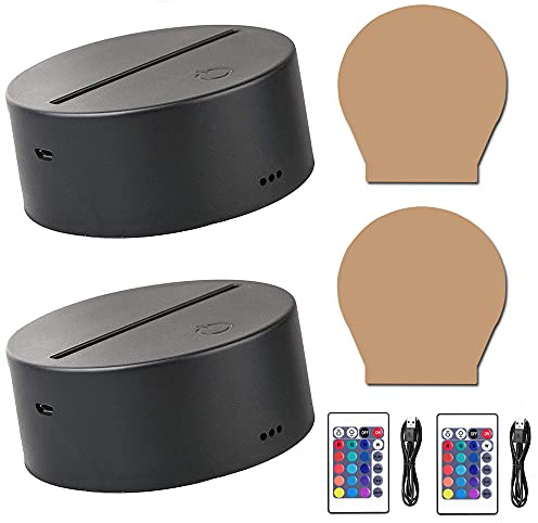 2 Pack 3D Led Night Light Lamp Base, Includes Remote Control, Blank Acrylic and Charger Cable, Adjustable 7 Colors Lights Base