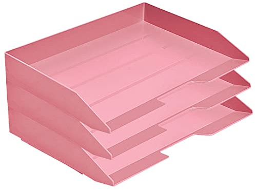 Acrimet stapelbar brevkorg 3 nivåer sidobelastning plast skrivbordsfil organiserare (solid rosa färg)