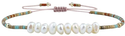 KELITCH Natürlichen Muschelperlen Armbänder Damen Freundschaftsarmbänder Miyuki Perlen Armbänder (Bunte U)